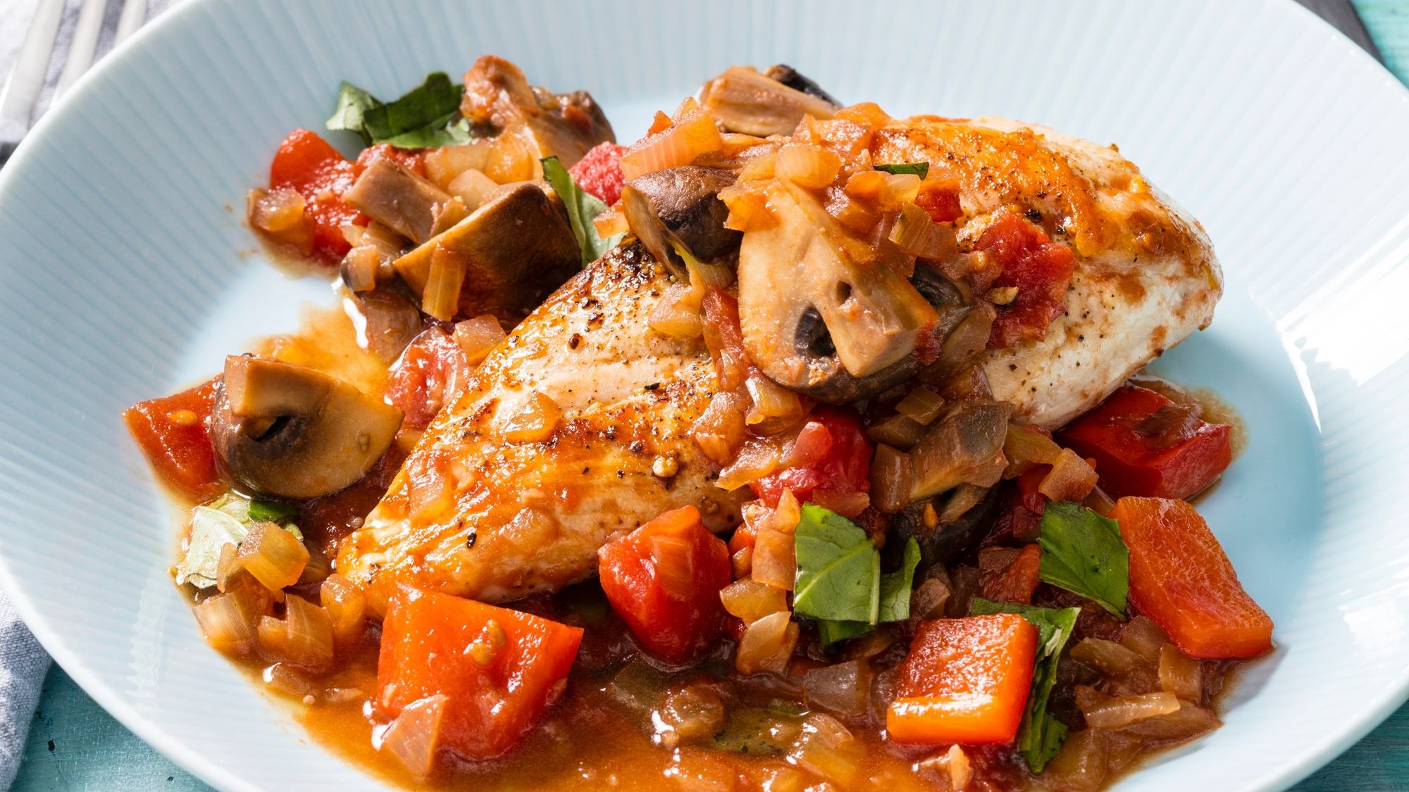 This quick version of chicken cacciatore is ready fast on busy weeknights