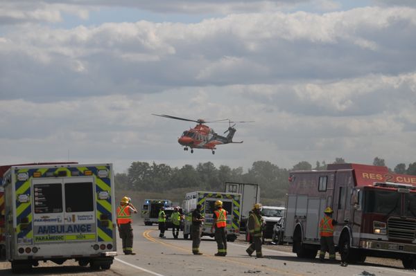 Multi-vehicle collision involving a transport truck