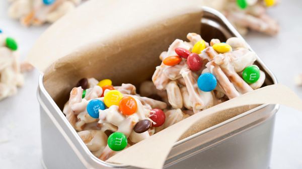 Leftover Halloween candy paired with salty snacks