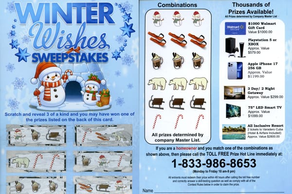 Scratch-card mail leads to warning about scams