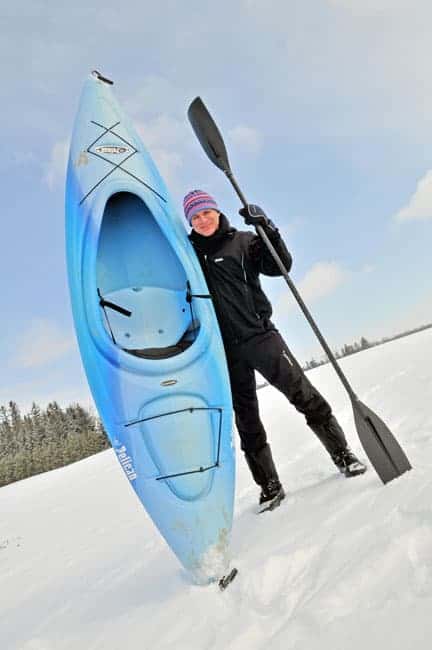 Getting an early, and snowy jump on the kayaking season