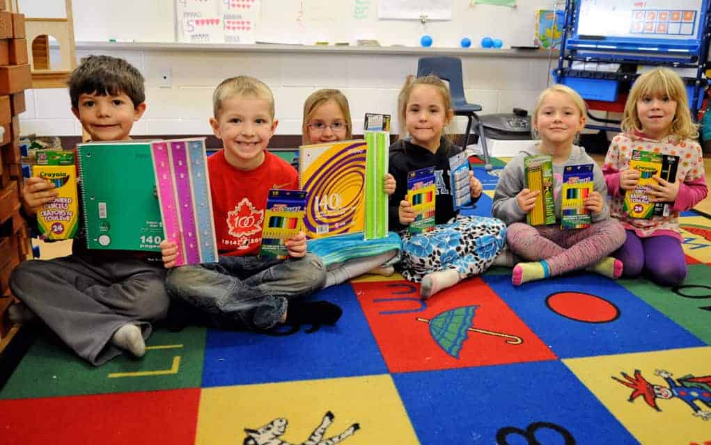 Floradale Public School kindergarten kids help fellow students around the globe with kits of school supplies
