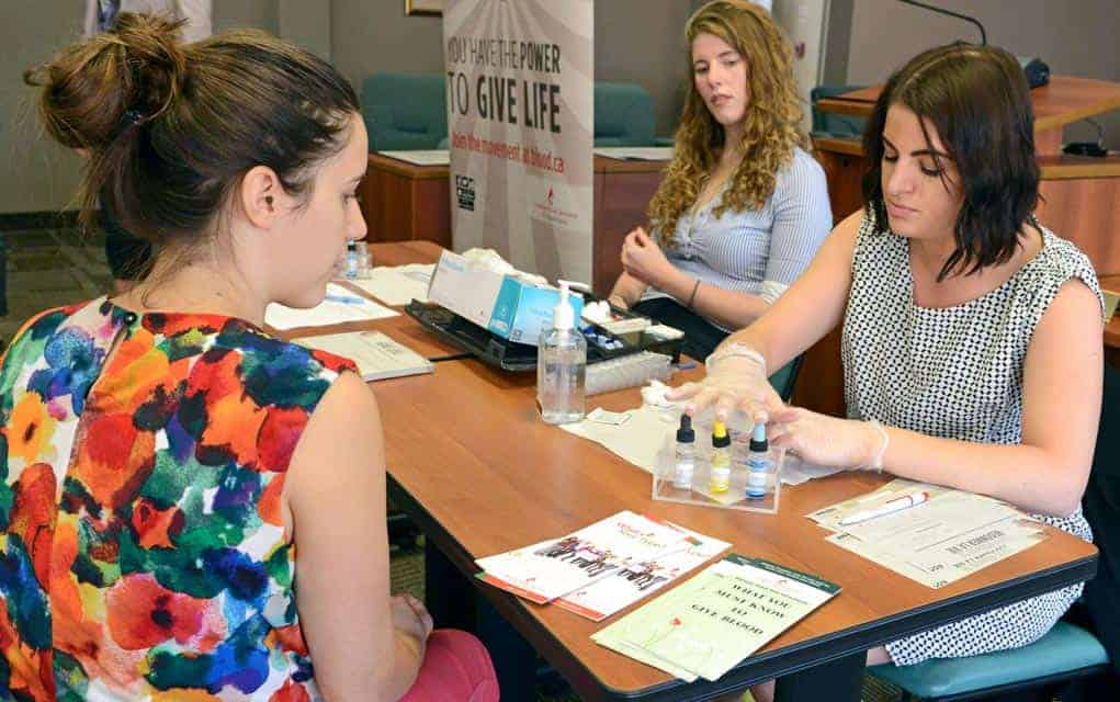Woolwich employees and community members visited the Canadian Blood Services blood typing clinic on Monday at the township ad