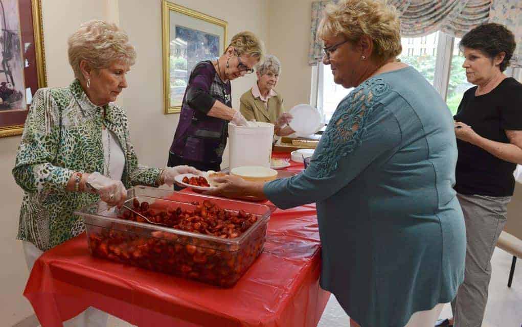 Betty Densmore, Brenda Cressman and Darlene Aberle served up some seasonal treats at the Chateau Gardens Auxiliary largest an