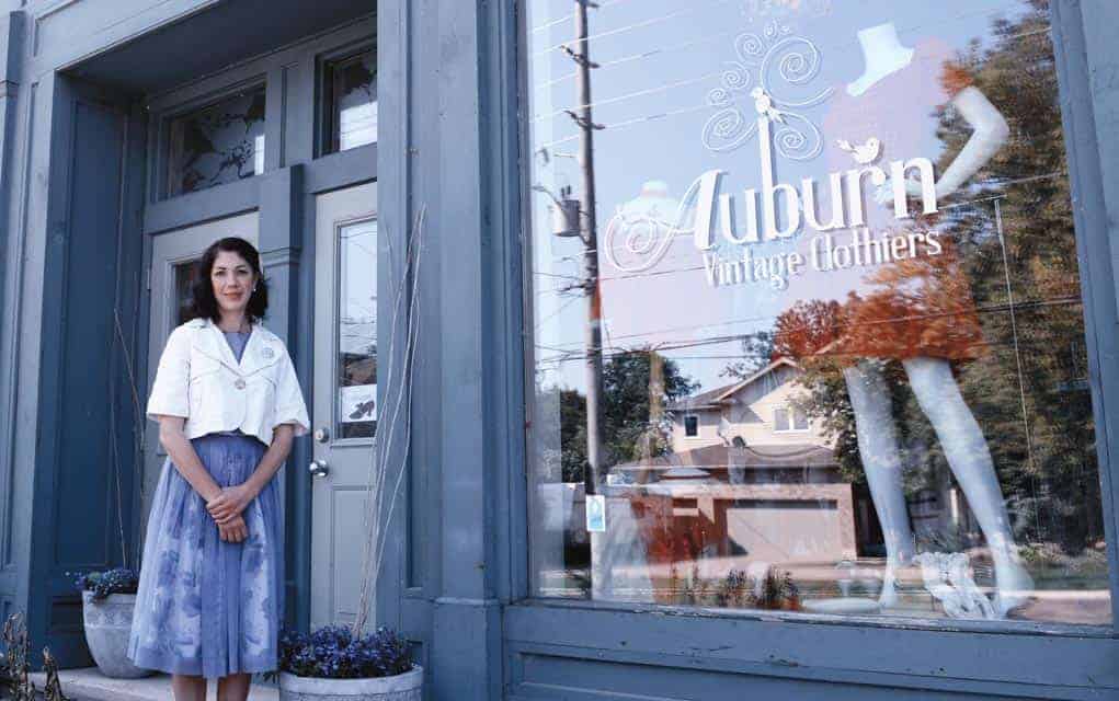 Rachel Behling out front of Auburn Vintage Clothiers, her Conestogo business that has been at the centre of the Sawmill Road 