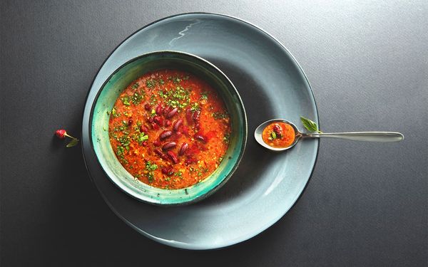 Some colour helps make this warming soup festive indeed