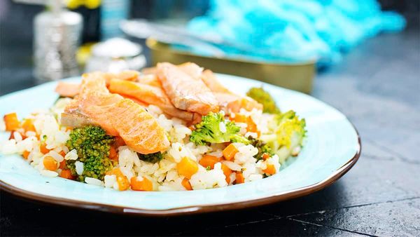 Fried rice works well with salmon