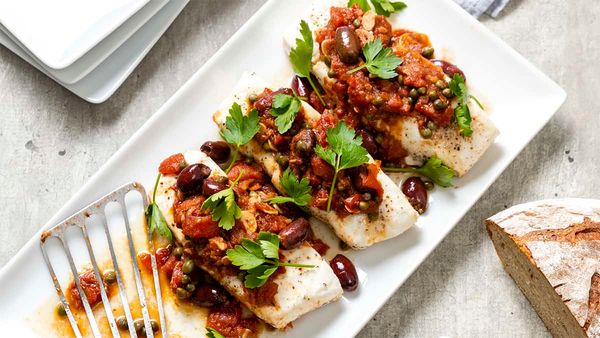 Halibut puttanesca adds big flavor to mild fish fillets