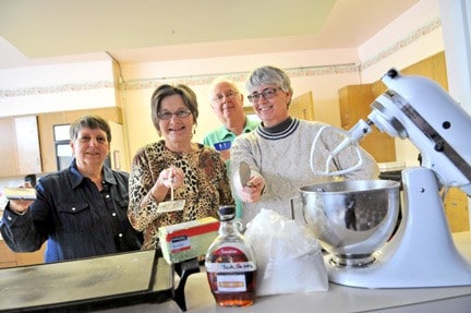 Members of Trinity United in Elmira were gearing up this week for a Sunday pancake lunch in the church kitchen to celebrate Shove Tuesday (March 4).  Among those ready for the feast before Lent are Linda Hastings, Barb Taylor, Bill Cummings and Susan Beinarovics. [Elena Maystruk / The Observer]