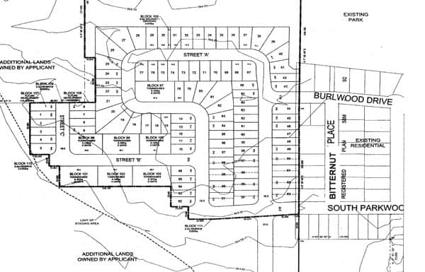 Site plan shows proposed layout and street network for Birdland Development's 141-unit residential subdivision in Elmira. [Submitted]