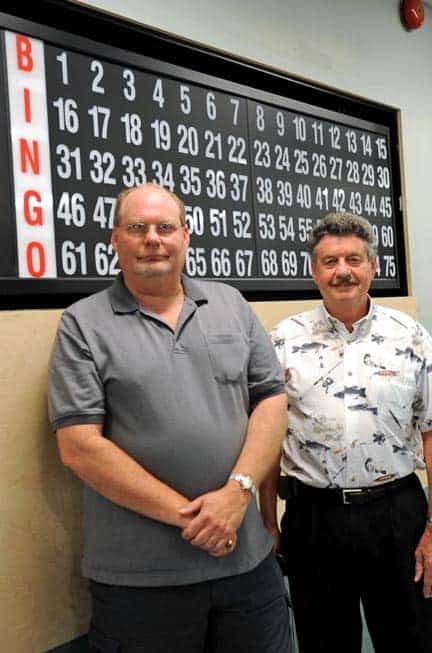 Elmira Lions Rod Martin and Bert Martin hope bigger jackpots will bring out more people to bingo come September.[Whitney Neilson / The Observer]