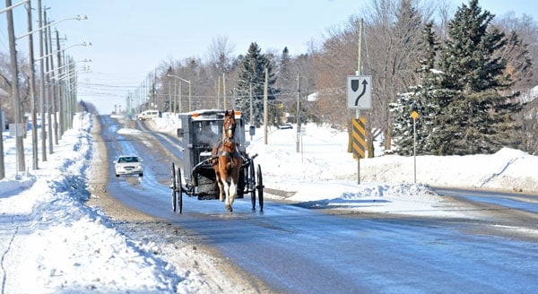 The medians installed during the reconstruction of Church Street West in Elmira have been problematic from the start, causing traffic and safety concerns, especially with horse-drawn buggies and large farm vehicles.[Scott Barber / The Observer]