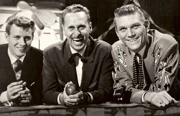 Gordie Tapp (middle) on set with Tommy Hunter (right) and Tommy Common in the early days of Canadian television.[Submitted]