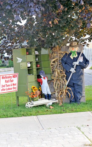 Some 40 scarecrows can be seen across Wellesley Township, advertising the Wellesley-North Easthope Fall Fair, which runs Sept. 15-16. [Scott Barber / The Observer]