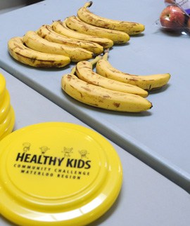 Free healthy snacks were given to families at the WMC on Monday as part of the Healthy Kids Community Challenge. Some 45 communities in Ontario are participating with the aim to reduce childhood obesity.[Whitney Neilson / The Observer]