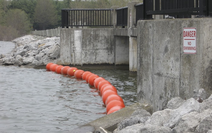 Safety booms were put in place at Woolwich and Conestoga dams last week, reminding recreational users to steer clear.[Submitted]