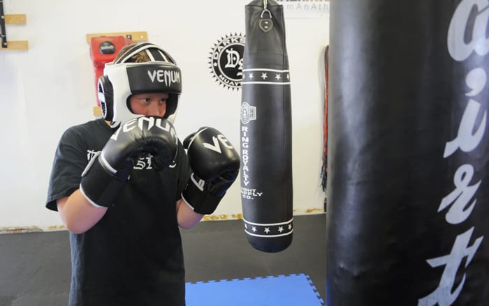 Elmira’s Cameron Johnson trains six days a week at Darkside Muay Thai in Kitchener. So far he’s won three out of three fights, including his latest last month.[Whitney Neilson / The Observer]