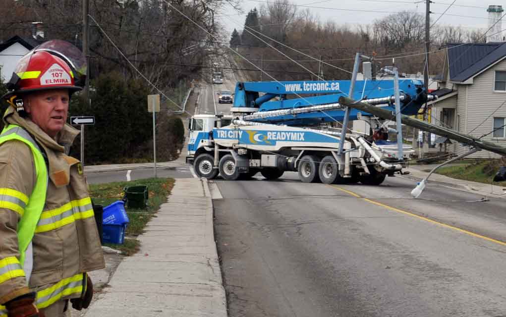 Truck downs power lines in Elmira neighbourhood