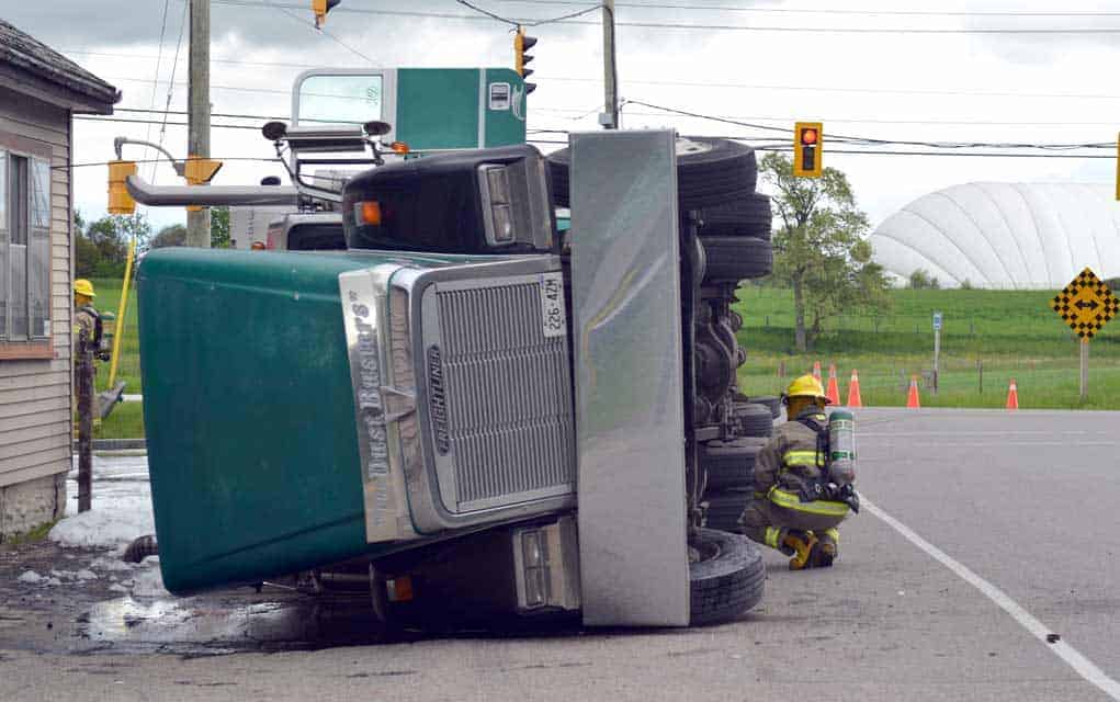                      Tanker truck overturns at Wagner’s Corner                             
                     