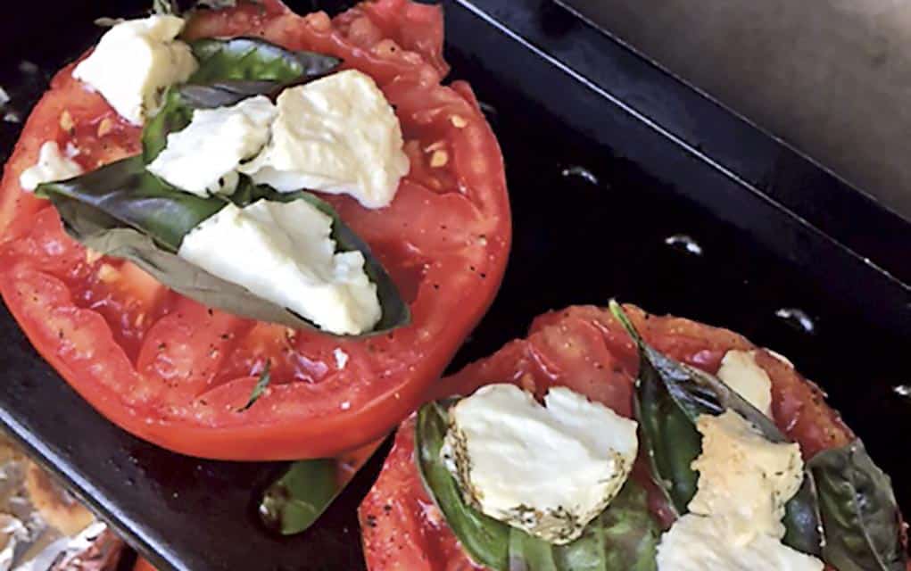 
                     Grilled Tomato with Goat Cheese and Fresh Basil
                     