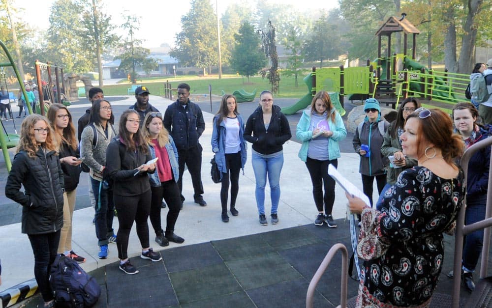 A class of 80 students from the University of Waterloo came to Elmira’s Gibson Park Tuesday to check out the facility and learn about community-led recreation projects from its creators.