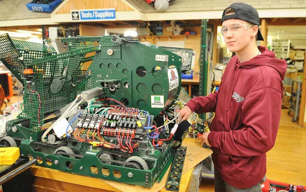 
                     Hayden Fretz, a Grade 12 student, has been a member of the robotics team for the two years. After graduating, he hopes to go 
                     